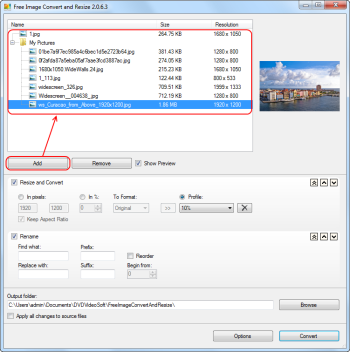 Free Image Convert and Resize: select input files