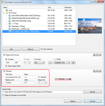 Free Image Convert and Resize: set the output file name