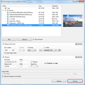 Free Image Convert and Resize: set the output image dimensions and file format