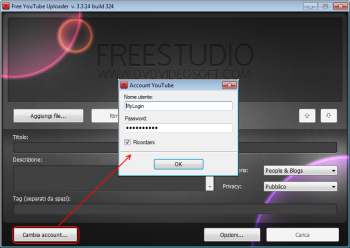 Free YouTube Uploader: accedi all'account YouTube